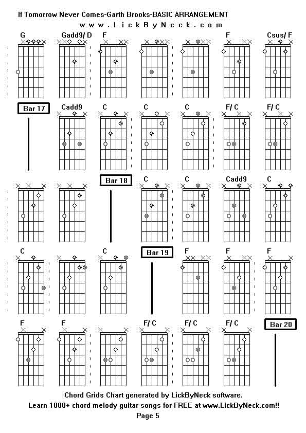 Chord Grids Chart of chord melody fingerstyle guitar song-If Tomorrow Never Comes-Garth Brooks-BASIC ARRANGEMENT,generated by LickByNeck software.